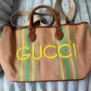 Inspired G Green Tote Bag with Leather Trim